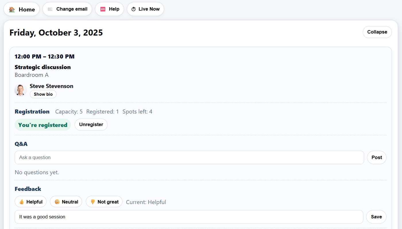 Q&A and session feedback in real time